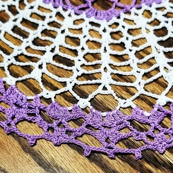 Vintage Style New Hand Crafted Violet & White Candy Dish 12" Doily - Picture 3 of 3